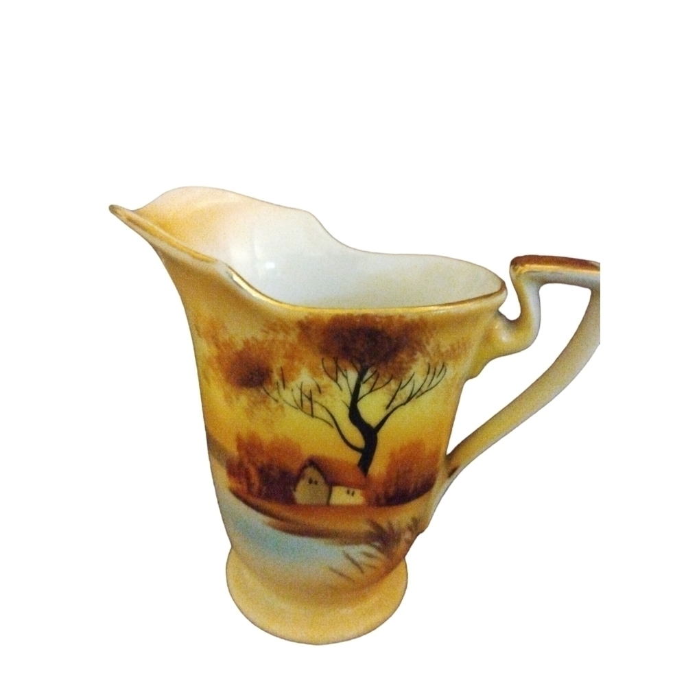 Vintage Noritake Hand Painted "Tree in the Meadow" Mini Porcelain Pitcher 3.5"